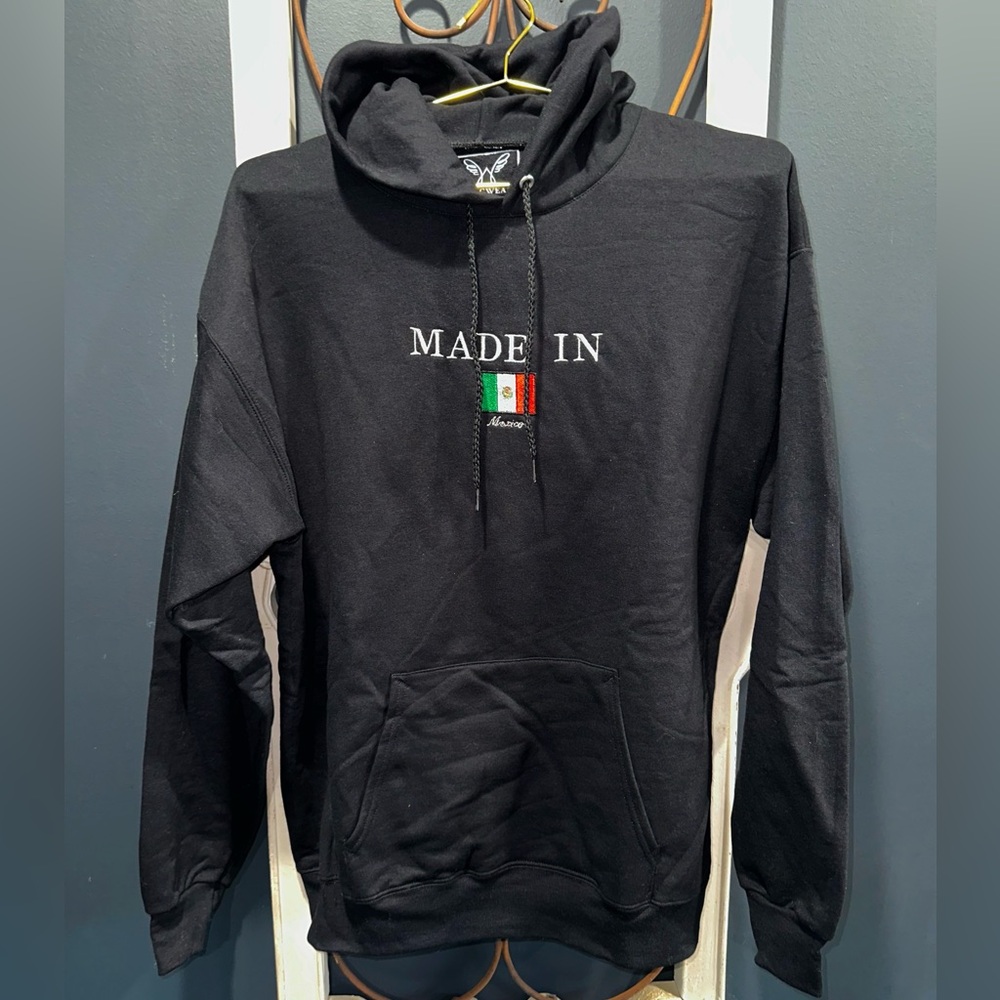Black Hoodie with Embroidered Flag Design
